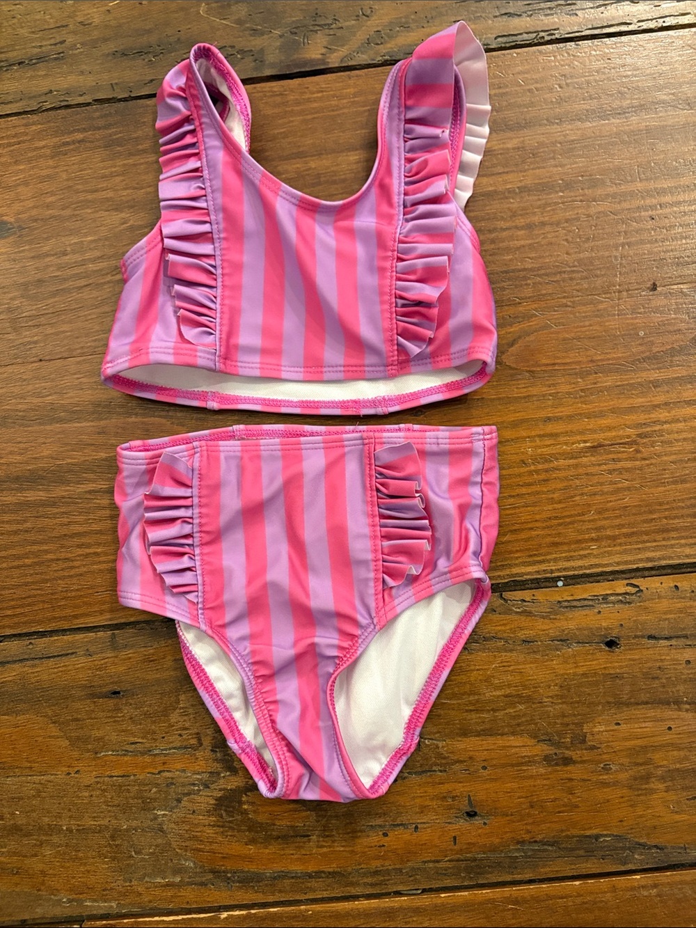 Cat & Jack Pink Striped Ruffle Two-Piece Swim Set